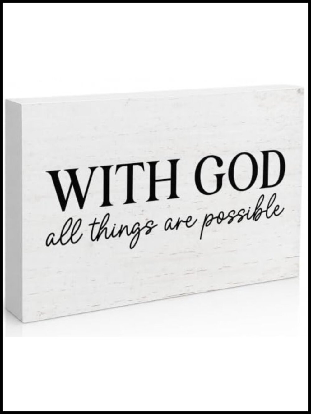 Wooden Bible Verse Sign Matthew 19:26 Rustic Farmhouse Tabletop Decor